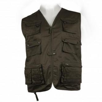 Ανοιξιάτικο γιλέκο μιλιτέρ τύπου χωρίς εσωτερική επένδυση,κατασκευασμένο από ανθεκτικό ύφασμα (80%Polyester 20% Βαμβάκι).Το ρούχο έχει : - 9 Μπροστινές τσέπες που ασφαλίζουν με Velcro,φερμουάρ ή μεταλικά τρουκ - 3 Εσωτερικές τσέπες που ασφαλίζουν με Velcro η φερμουάρ -1 Μεγάλη τσέπη στην πλάτη που ασφαλίζει με φερμουάρ - Ανθεκτικό φερμουάρ ασφαλίζει το μπροστά μέρος του ρούχου.