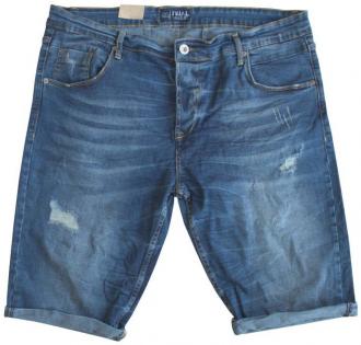 Ελαστική denim βερμούδα με φθορές"Samuel" της Trial σε slim fit γραμμή.Η χρήση βαμβακολύκρας στο νήμα του υφάσματος εγγυάται την άριστη συμπεριφορά του στην επαφή με το δέρμα,την αντοχή στον αποχρωματισμό αλλά και την ευκολία στις κινήσεις. 