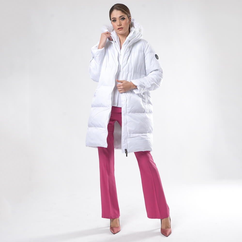 Γυναικείο Padded Jacket Λευκό Μακρύ (Regular Fit) New Arrival