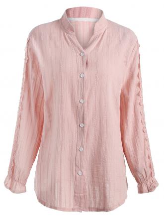 Long Sleeve Plus Size Lace Applique Shirt