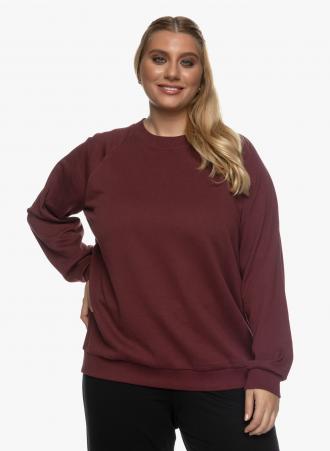 Βαμβακερή μπλούζα φούτερ σε μπορντώ χρώμα, με χαμηλό ζιβάγκο και λογότυπο 