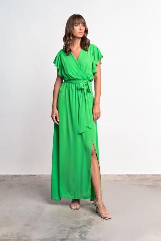 Φόρεμα κρουαζέ με ζωνάκι και σκίσιμο. Ζορζέτα 100% ελληνικό προϊόν