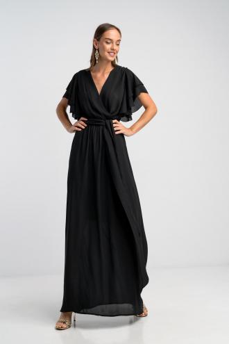 Φόρεμα μάξι κρουαζέ με ζωνάκι στη μέση, ύφασμα μουσελίνα, ενσωματωμένη φόδρα, κανονική εφαρμογή, εβαζέ γραμμή