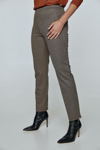Παντελόνι ελαστικό τύπου κολάν με τσέπες, σχέδιο ψιλό καρό, κανονική εφαρμογή, ίσια γραμμή