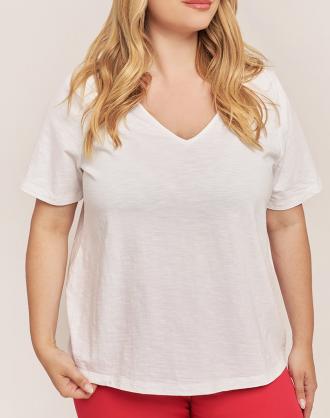 Μπλούζα τύπου T-shirt γυναικεία μονόχρωμη, σε Plus Size γραμμή, με στρογγυλή λαιμόκοψη και κοντά μανίκια (Σύνθεση: 100% Βαμβάκι)