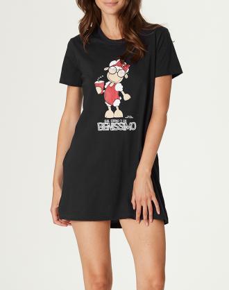 Γυναικεία νυχτικό τύπου t-shirt, σε άνετη γραμμή, κοντομάνικο, με στρογγυλή λαιμόκοψη και τύπωμα στάμπα μπροστά. (Σύνθεση: Βαμβακερό ύφασμα)
