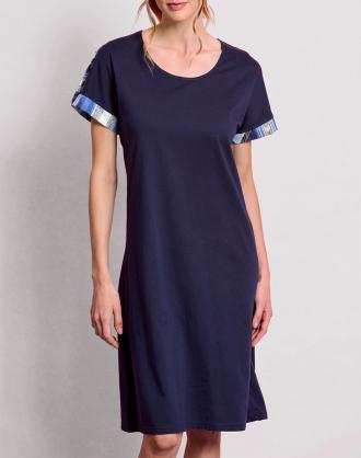 Γυναικείο home dress, κοντομάνικο, με στρογγυλή λαιμόκοψη και λεπτομέρεια σε αντίθεση στις μανσέτες. (Σύνθεση: 100% Βαμβάκι)