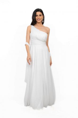 ΦΟΡΕΜΑ PLUS SIZE BRIDAL GLOSSY ΜΟΝΟΠΛΕΥΡΟ ΛΕΥΚΟ